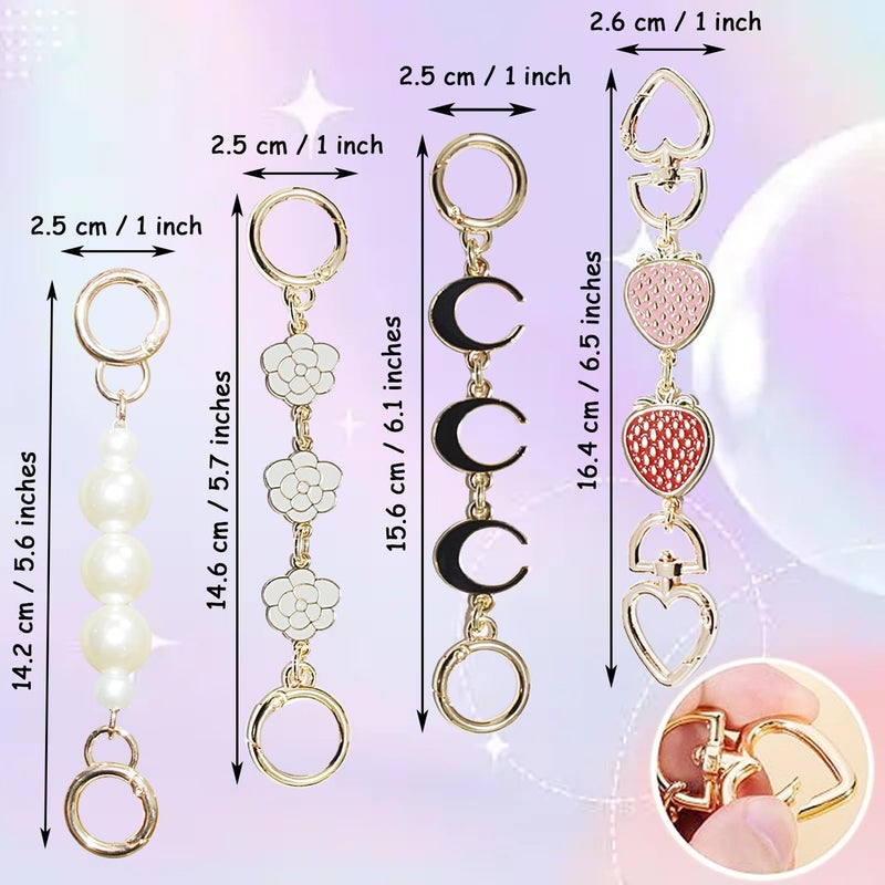 Chewarelly 4Pcs Bag chain Extender Purse Strap Extenders Handbags Extender Chain Replacement for Purse Bag Making Supplies Valentine Gifts Mother’s Day Gift(Moon, Strawberry, Flower, Pearl) - Image 2